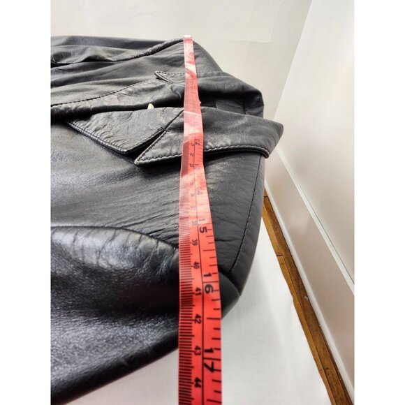 Vtg Late 90s Early 00s Women's Genuine Leather Long Black Button-Up Jacket Rock - Picture 16 of 16